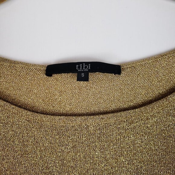 Tibi Long Sleeve Dress Gold Sparkle Glitter Metallic Pullover Womens Size Small - Picture 4 of 9